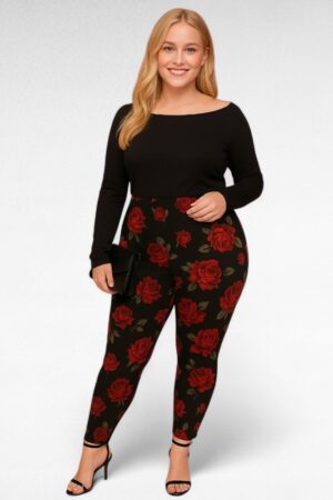 PY.532- Mustat leggingsit ruusukuviolla