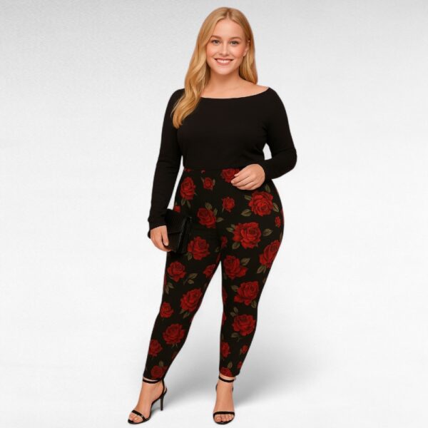 PY.532- Mustat leggingsit ruusukuviolla