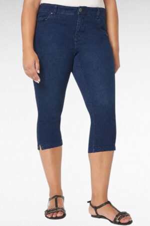 Tummasiniset pluskoko stretch capri-farkut "Fäded Glory"(PY.060)