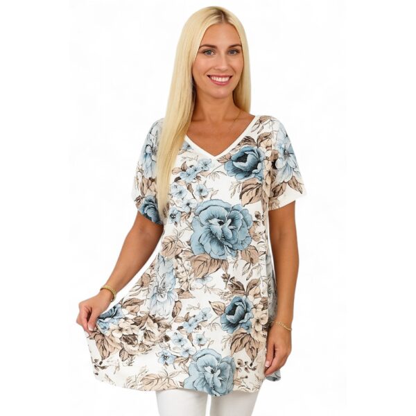 TU.664-Valkoinen tunika ruusukuviolla "Esmira Fashion"
