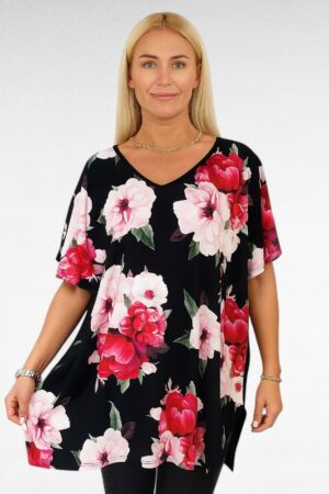 TU.663-Musta tunika ruusukuviolla" Esmira Fashion"