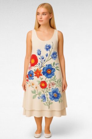 KL.693- Valkoinen mekko ruiskukkakuviolla "Italy Moda"