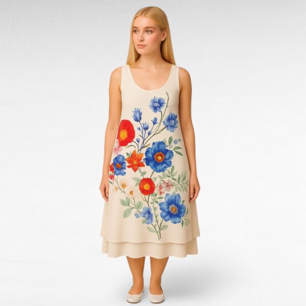 KL.693- Valkoinen mekko ruiskukkakuviolla "Italy Moda"