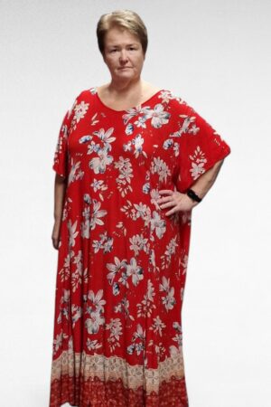 KL.674-Punainen viskoosimekko kukkakuosilla "Woman Within"