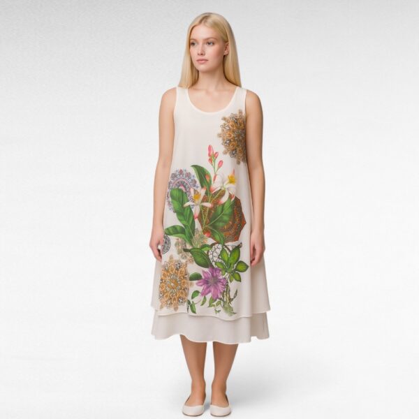 KL.691- Valkoinen mekko lilijan kuviolla "Italy Moda"
