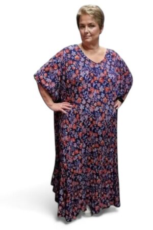 KL.674-Tummasininen mekko kukkakuosilla "Woman Within"