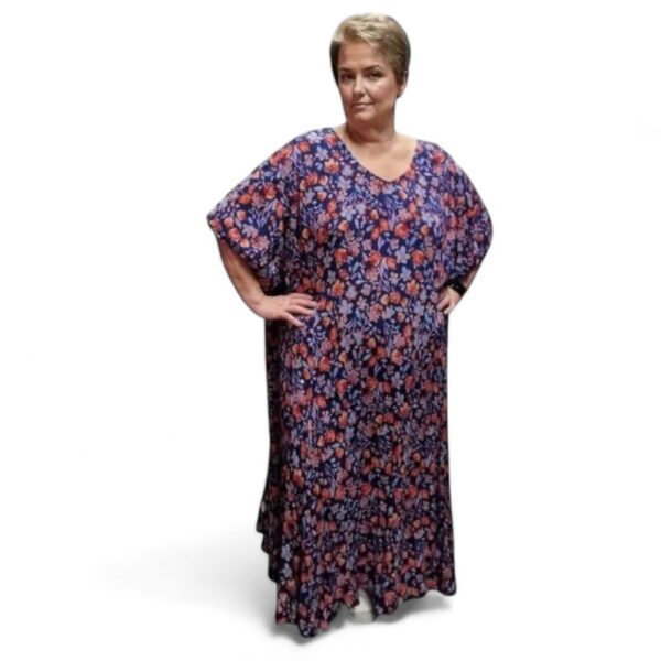 KL.674-Tummasininen mekko kukkakuosilla "Woman Within"