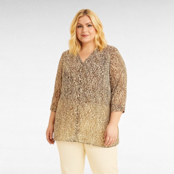 PL.630-Ruskea-beige kuviollinen kaksikerroksinen sifonkipaita"Together"