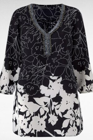 TU.650-Musta-valkokukkainen  juhlatunika "TOGETHER"