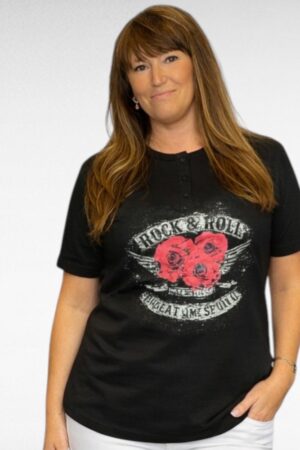 PL.396 - Musta t-paita ruusukuvuolla  "Janina"