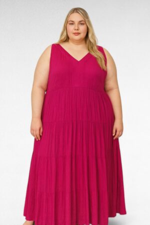 KL.595- Fuksiapunainen hihaton viskoosimekko"Woman Within"