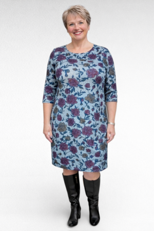 Harmaa mekko ruusukuviolla "Aeliite"(KL.219)