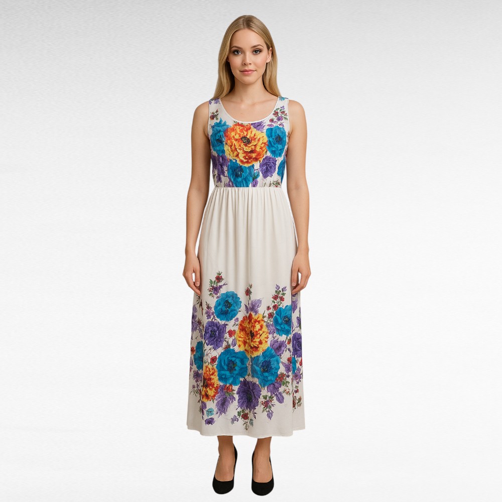 KL.605-Valkoinen hihaton sifonkimekko"Youtime"