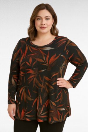 PL.643-Lehtikuvioinen pehmeä pusero "Dunauone"