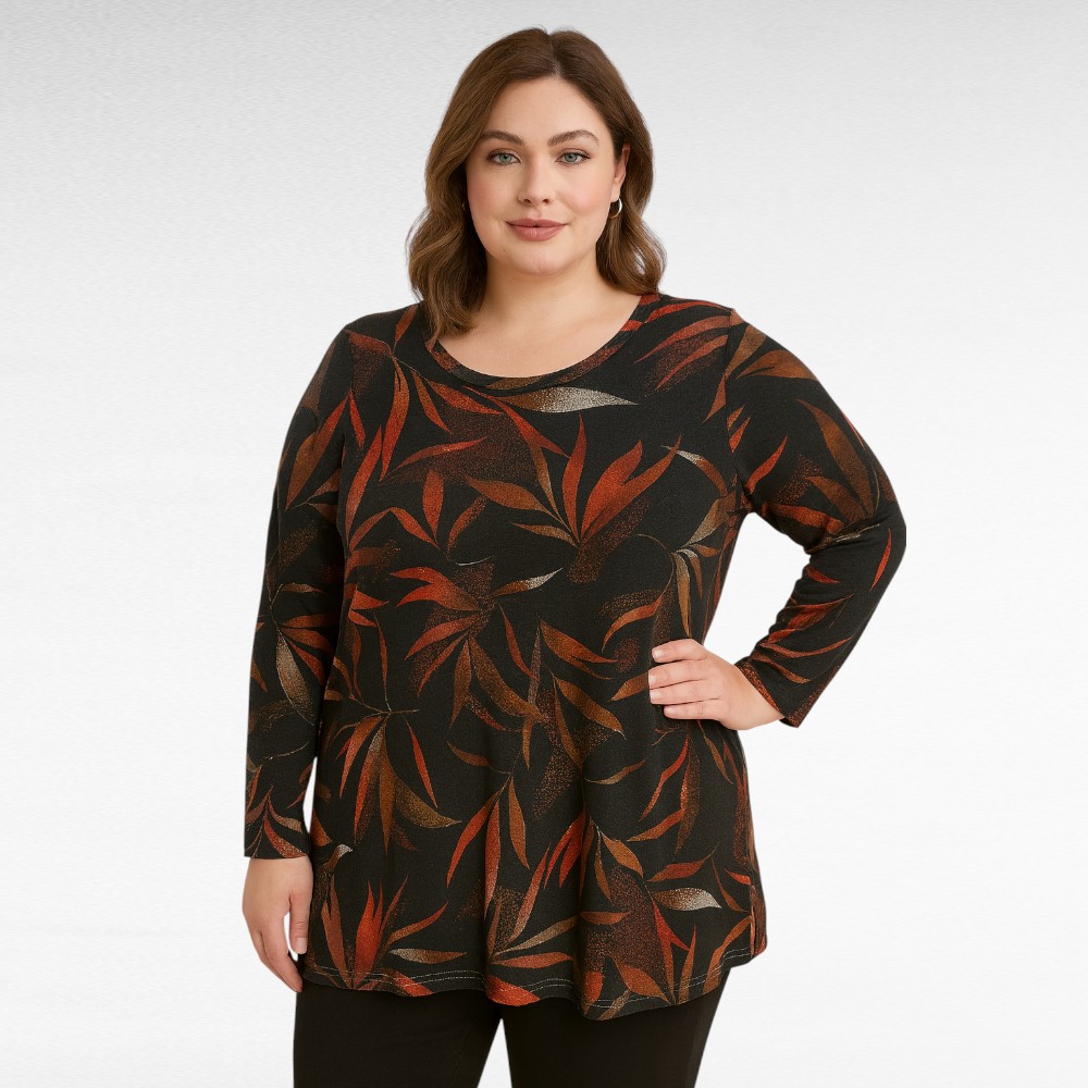 PL.643-Lehtikuvioinen pehmeä pusero "Dunauone"