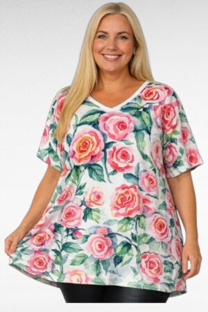 Valkoinen ruusukuvioinen tunika "Esmira Fashion"(TU.652)