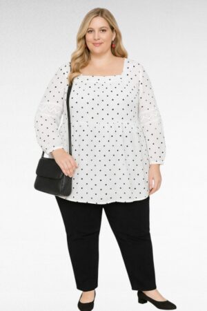 Valkoinen mustapilkullinen viskoositunika "Roamans"(PL.671)
