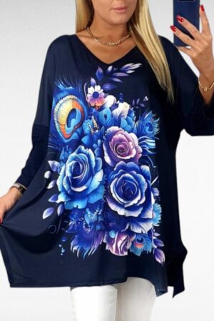 TU.500-Tummasininen kukkakuvioinen tunika "Betty Fashion"