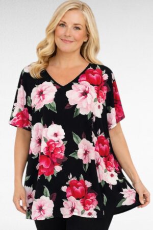 TU.663-Musta tunika ruusukuviolla" Esmira Fashion"