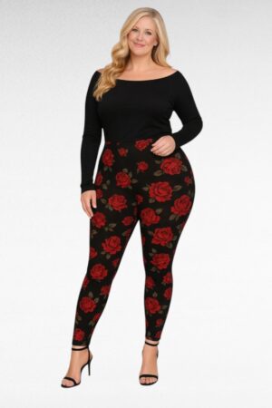PY.532- Mustat leggingsit ruusukuviolla