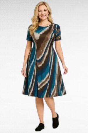 Sinivihreä kirjava mekko "Riitta"(KL.615)