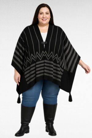 JA.722- Musta-harmaa poncho "Shery Star"