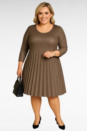 KL.619- Mokkaruskea pliseerattu mekko/tunika "Italy Moda"