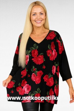 TU.684-Musta tunika ruusukuviolla "Esmira Fashion"