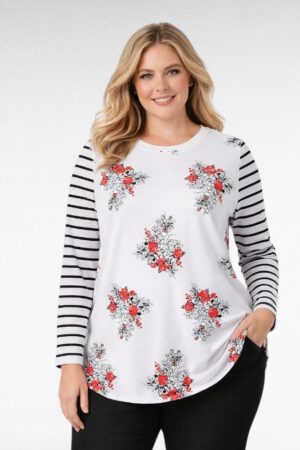 PL.619-Valkoinen pitkähihainen pusero kukkakuviolla "Anthology"