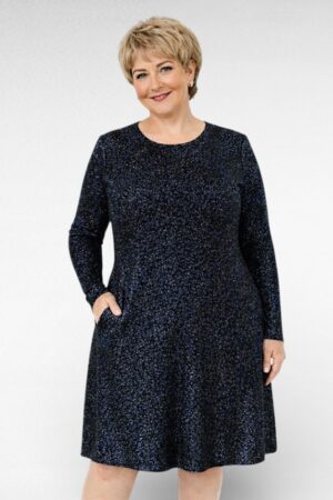 KL.534 - Tummasininen  hieman kimalteleva juhlamekko/ tunika taskuilla"Sabex"