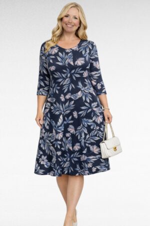 Tummasininen  mekko kukkakuosilla "Miss Classic"(KL.689)