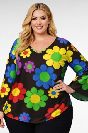 TU.687- Musta tunikakukkakuosilla "Dagne"