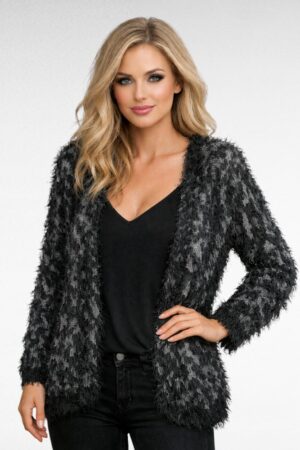 KU.624-Musta-harmaa  avoin neuletakki