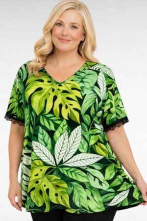 TU.648-Tunika isolla lehtikuviolla "Esmira Fashion"