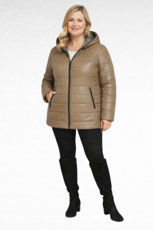 JO.502- Musta tai beige hupullinen takki "Jaana"