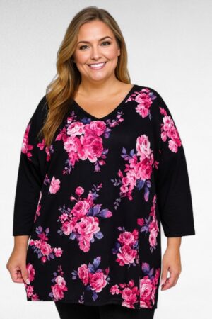 Musta tunika ruusukuviolla "Esmira Fashion"(TU.684)