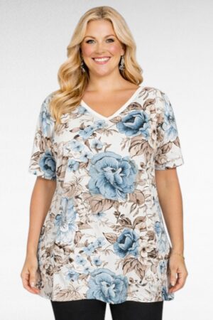 TU.664-Valkoinen tunika ruusukuviolla "Esmira Fashion"