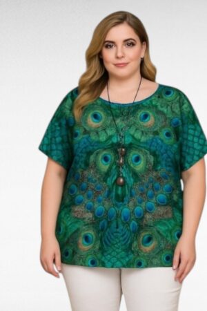 Lyhythihainen pusero riikinkukon kuosilla(TU.661)