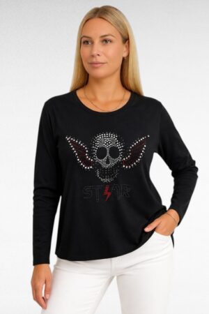 Musta puuvillapaita ,strassikoristeinen(PL.668)