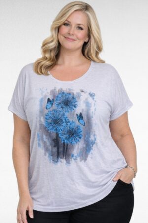 Vaaleaharmaa tunika ruiskaunokki- ja perhoskuviolla "Janet&Joyce"(TU.710)