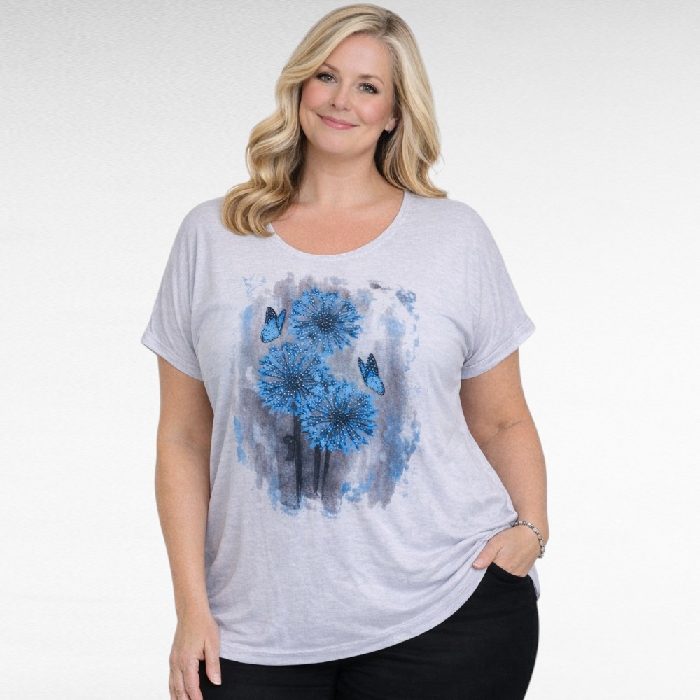 Vaaleaharmaa tunika ruiskaunokki- ja perhoskuviolla "Janet&Joyce"(TU.710)