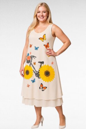 Valkoinen mekko pyörä-ja perhoskuviolla "Italy Moda"(KL.692)