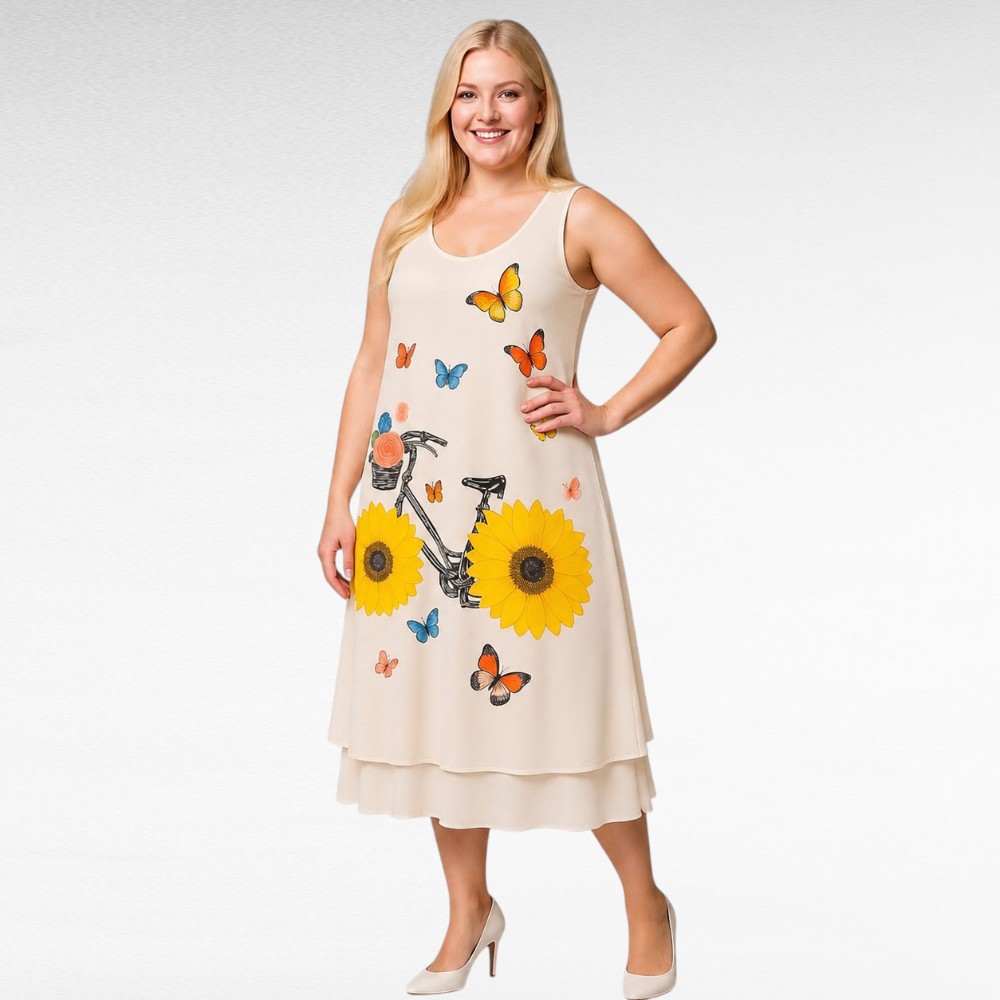 Valkoinen mekko pyörä-ja perhoskuviolla ”Italy Moda”(KL.692)